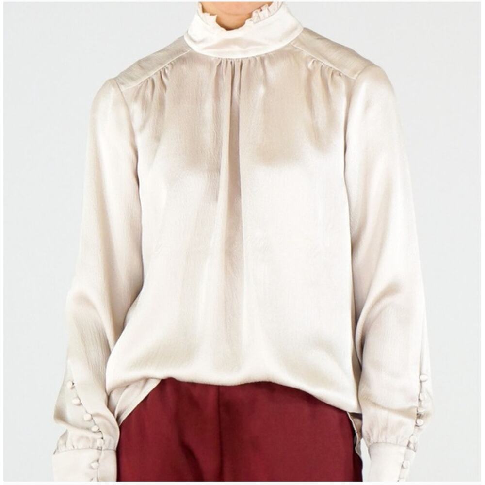 Go by Go Silk Champagne Victorian Blouse Sz S